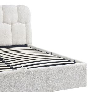 Двойно легло Sectra с място за съхранение, кремава букле материя, 160x200 см