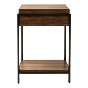 Конзолна маса Odar с място за съхранение, орех, MDF с черен метал, 63x63x80см