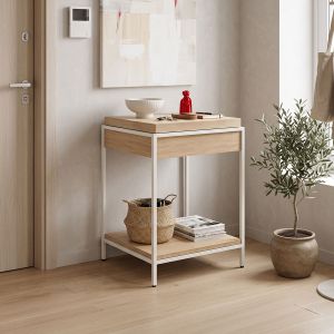Конзолна маса Odar с място за съхранение, сонома, MDF с бял метал, 63x63x80см