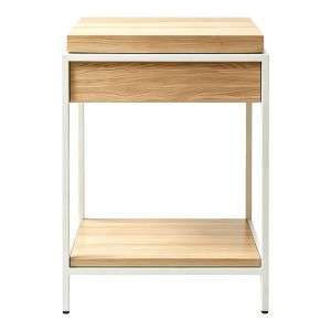 Конзолна маса Odar с място за съхранение, сонома, MDF с бял метал, 63x63x80см