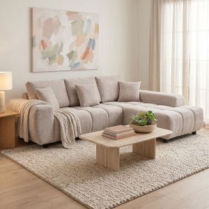 Ляв ъглов диван Londe сиво-бежов плат 273x211x92см