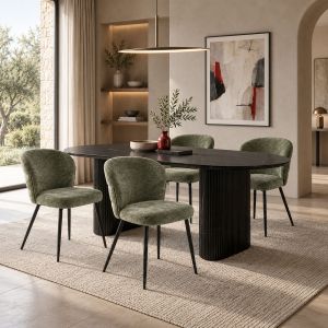 Стол Mercy маслинено зелен плат с черен метален крак 57x60.5x79см