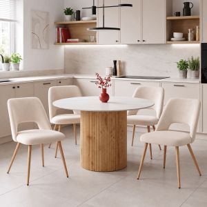 Стол Nelda от бежов кадифен плат с метален крак в естествен цвят 44x58x82см
