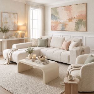 Ъглов десен диван Londe бежов плат 273x211x92см