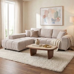 Ъглов десен диван Londe сиво-бежов плат 273x211x92см