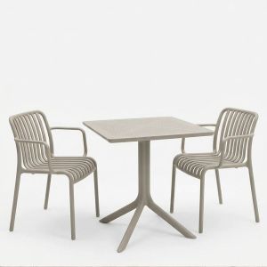 Градинска маса и столове Zoi Groovy 3 части капучино PP 80x80x74см