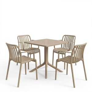 Градинска маса и столове Zoi Groovy 5 части капучино PP 80x80x74см