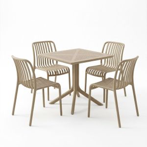 Градинска маса и столове Zoi Groovy 5 части капучино PP 80x80x74см
