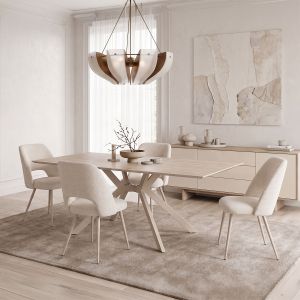 Комплект кремави столове Nelda и маса Olven с травертинова визия 180x90x75см Комплект от 5 части