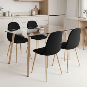 Комплект от 5 черни стола Bella и стъклена маса Titta 120x70x75см