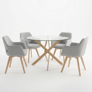 Комплект стъклена маса Antoro и столове Safira Grey D100x75 см, комплект от 5 части