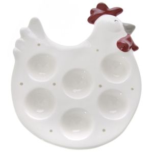 WHITE CERAMIC CHICKEN EGG PLATE 21X19 CM